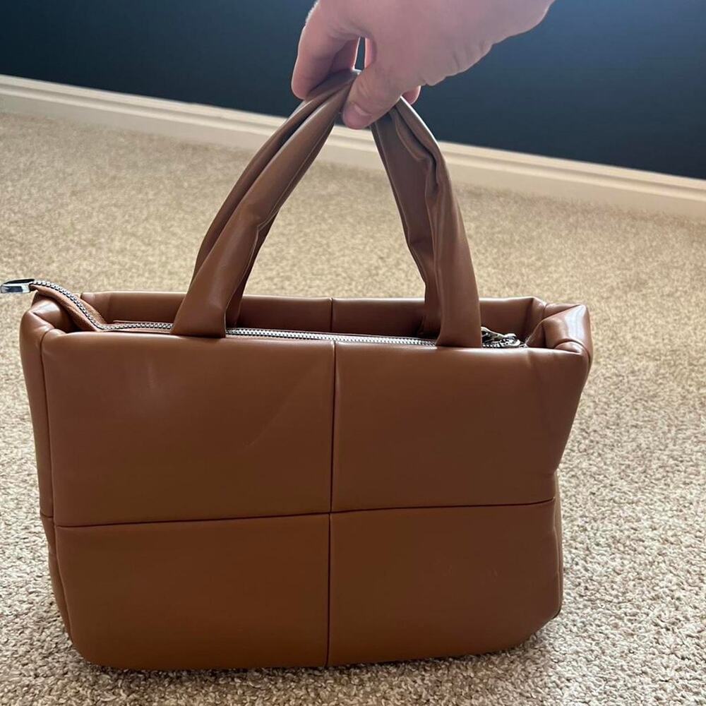 Caramel brown puffer tote bag